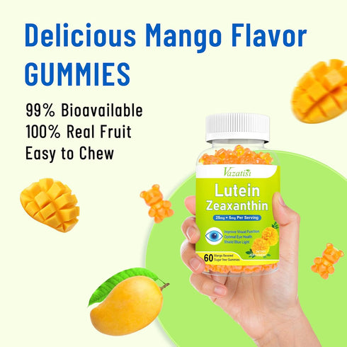 Eye Vitamins Lutein & Zeaxanthin Gummies: Sugar Free Eye Health Supplements with Bilberry, 60 Count