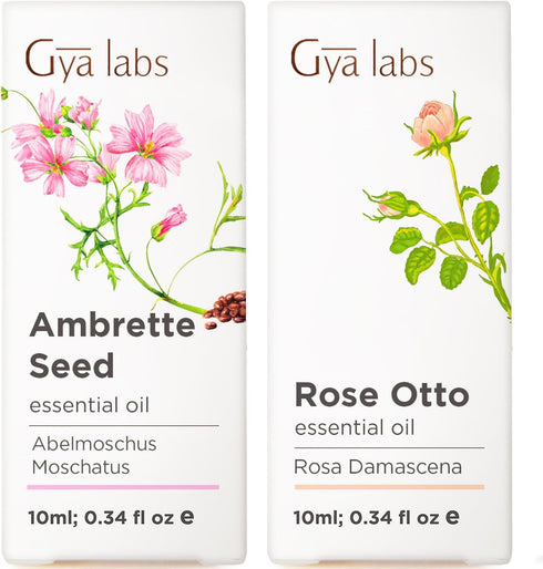 Ambrette Seed & Rose Otto Essential Oils for Skin Set - Aromatherapy