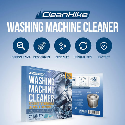 Washing Machine Cleaner Descaler Tablets, 24 Tablets for HE Front & Top Loader Washer, Eco-Friendly Deep Cleaning