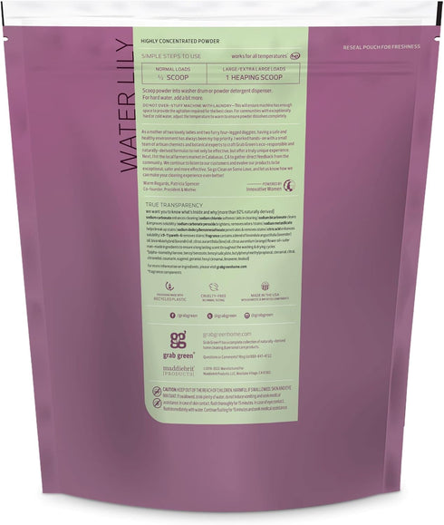 Grab Green Natural 3-in-1 Laundry Detergent Powder, Water Lily, 100 Loads