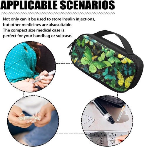 Butterfly Diabetic Supplies Travel Case for Testing Kit, Glucose Meter Storage for Insulin Pens, Test Strips, Medication