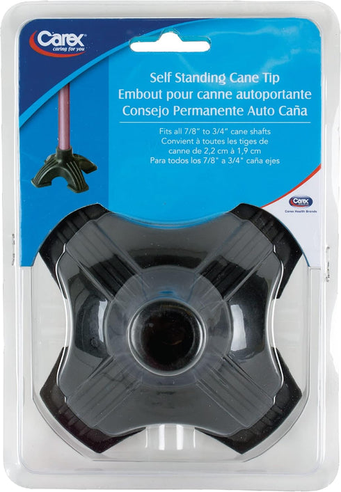 Carex Self Standing Sturdy Non-Slip Rubber, Stabilizing Four Pronged Cane Tip, Black