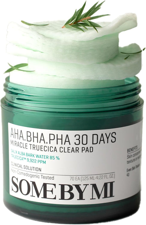 SOME BY MI AHA BHA PHA 30 Days Miracle Truecica Clear Pad – 70 Korean Exfoliating Face Toner Pads for Skin Care