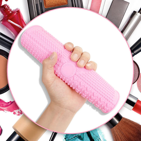 Makeup Brush Cleaner Mat, Silicone Brush Cleaning Pad Big Size with Suction Cup for Makeup Brush Cleaning (Pink)