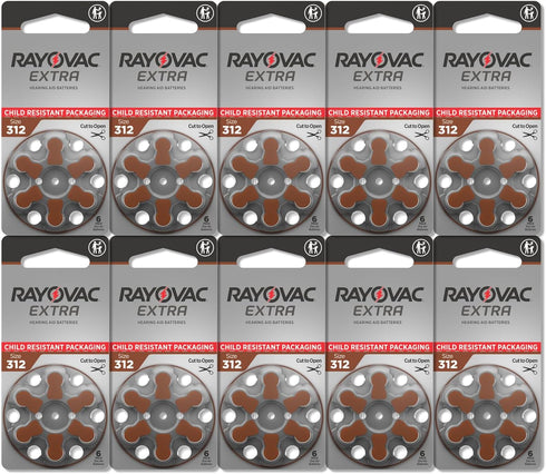 Rayovac 312. 1.45v. (60 Extra hearing aid batteries size Long-lasting mercury-free zinc-air hearing aid batteries