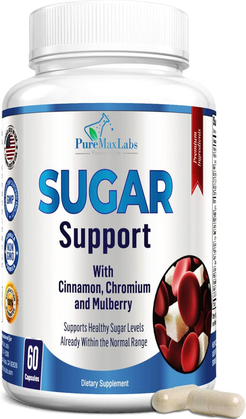 Sugar Support Supplement, 60 Capsules, with Cinnamon, Chromium, Mulberry, Alpha Lipoic Acid, 20 Herbs & Vitamins
