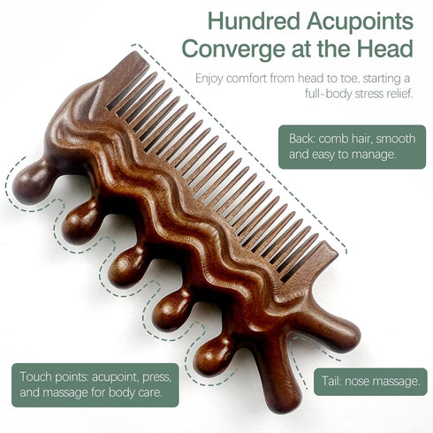 Jaasuee Wooden Massage Comb - Scalp, Neck, and Leg Acupressure Tool - Manual Head Massager for Men and Women