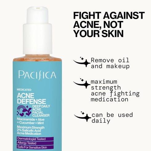 Pacifica Acne Defense Face Wash - Deep Pore Purifying Cleanser with 2% Salicylic Acid, Niacinamide & Cucumber for