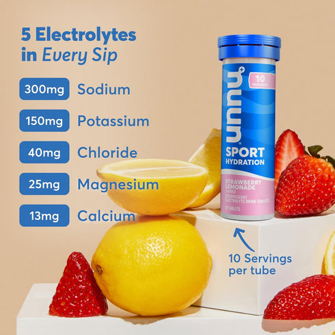 Nuun Sport Electrolyte Tablets, Dissolvable Drink Mix with 5 Essential Electrolytes, 4 Pack (40 Servings)