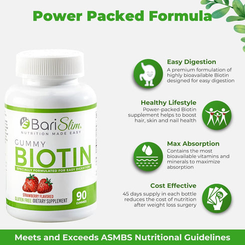Bariatric Vitamin Biotin Gummies - 90 Fruit Chews, Specially Formulated for Post-Weight Loss Surgery, Easy to Digest &