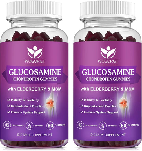Glucosamine Chondroitin Gummies, Joint Support Supplement with MSM & Elderberry, 60 Gummies (2 Pack)