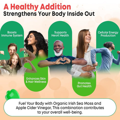 Vazatisi Gummies Immune 60 Count Apple Cider Vinegar with Sea Moss for Metabolism, Digestion, Detox, Gut & Health