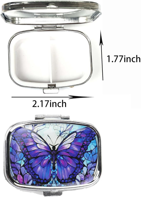 WATASAA 2-Compartment WATASSA Pill Box with Animal Style Mirror All-in-One Portable Medicine Organizer, Marble Pattern