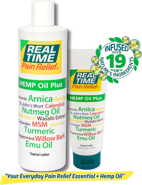 Real Time Pain Relief Hemp Oil Plus, 4oz Tube, Advanced Formula with 19 Natural Ingredients