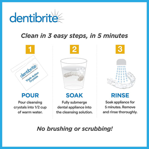 Crystals Cleaner for Removable Dental Appliances - 30ct - Invisalign Aligners, Retainers, Guards, Dentures,