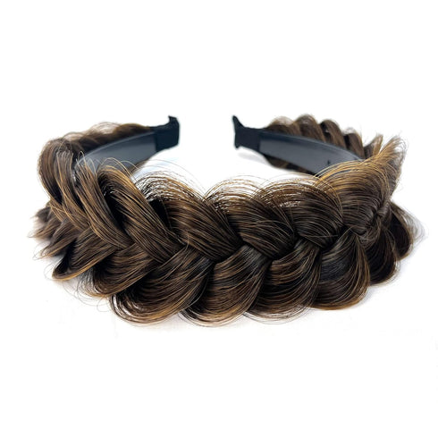 TOECWEGR Wide Braid Messy Hair Hoop, Braided Headband for Women Fashion Accessories (Dark Brown Gold 68A)