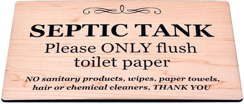 Stylish Wood Effect Septic Tank Adhesive Sign for Bathroom, Toilet, W.C, Septic System