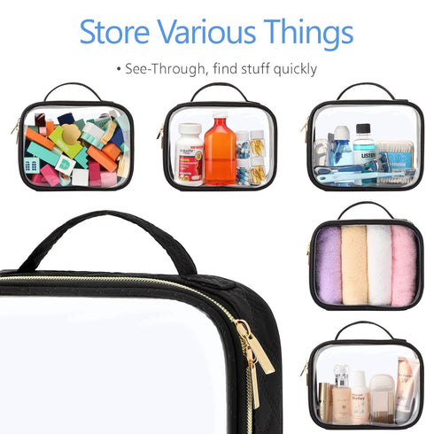 PACKISM 3 Pack TSA Approved Clear Toiletry Bag, Large Opening Makeup Bags, Quart-sized Travel Essentials, Black