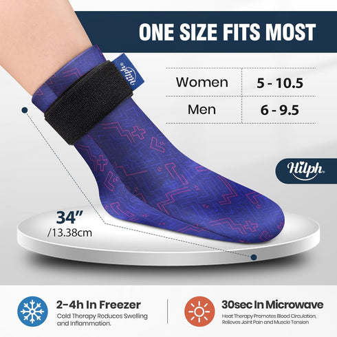 Pack 1 Hilph Full Foot Ice Gel Sock for Hot & Cold Therapy - Reusable Cooling Sock for Toe Pain, Plantar Fasciitis