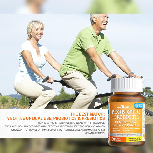 60 Billion Probiotics for Women and Men, 19 Strains, 5 Organic Prebiotics for Gut Digestive & Immune Health, Vegan