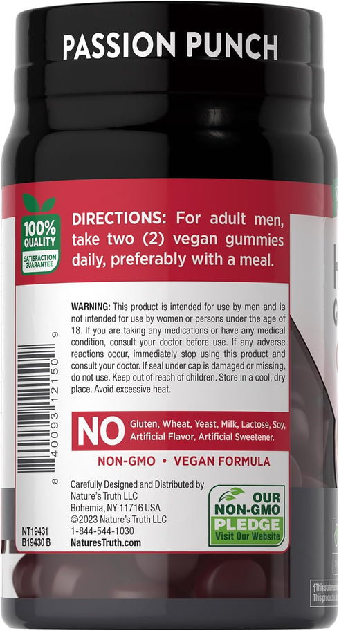 Nature's Truth Horny Goat Weed Gummies with Maca Root, 60 Count, Vegan, Non-GMO, Gluten Free, Passion Punch
