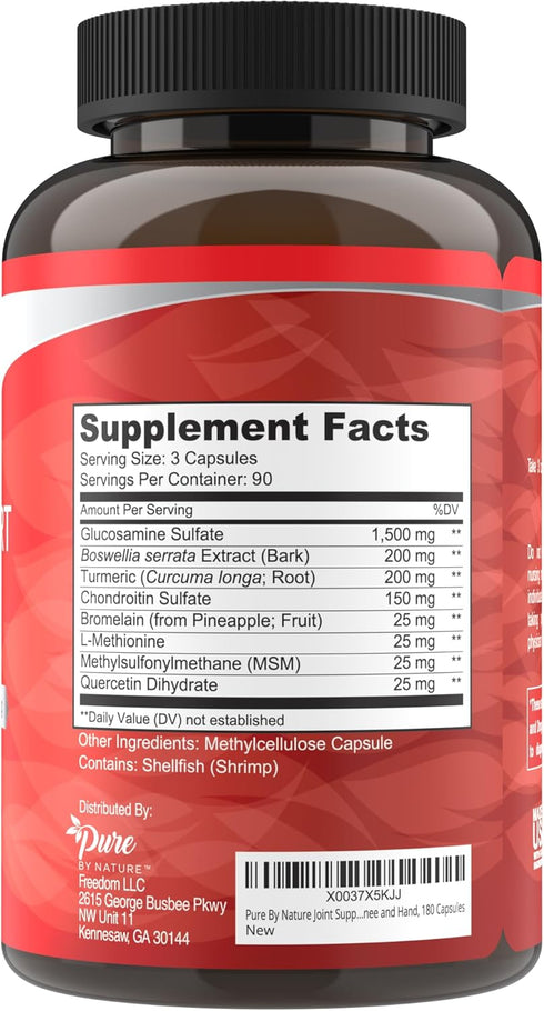 Pure By Nature Joint Support, Glucosamine with Chondroitin Turmeric MSM Boswellia Supplement, 270 Capsules