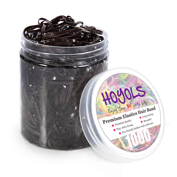 Hoyols Premium Plastic Small Hair Elastics in Brown, Strong Flexible Rubber Bands for Women Kids Baby, 1000 Count TPR