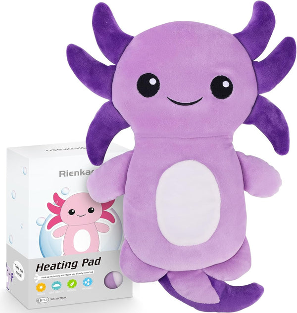 Microwavable Heating Pads for Cramps, Cute Stuffed Animals Moist Heat Pad for Menstrual Relief (Purple Axolotl)