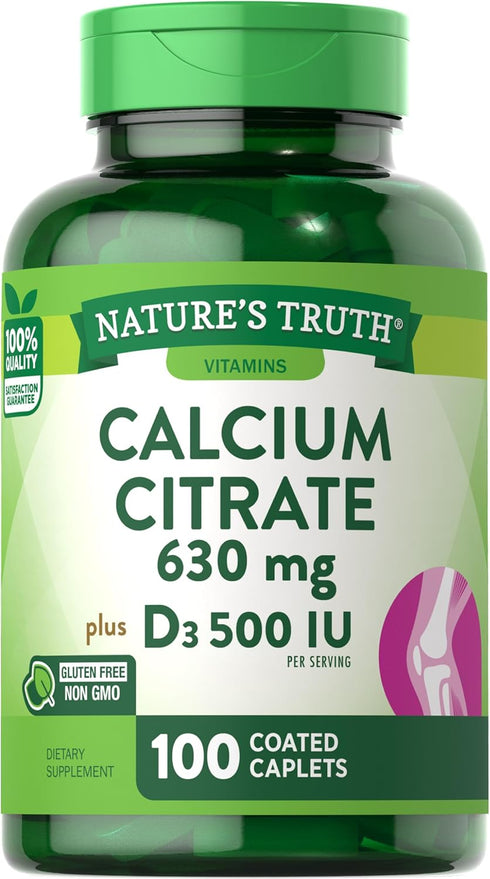 Calcium Citrate with Vitamin D3 | 100 Caplets | Non-GMO, Gluten Free Supplement by Nature's Truth