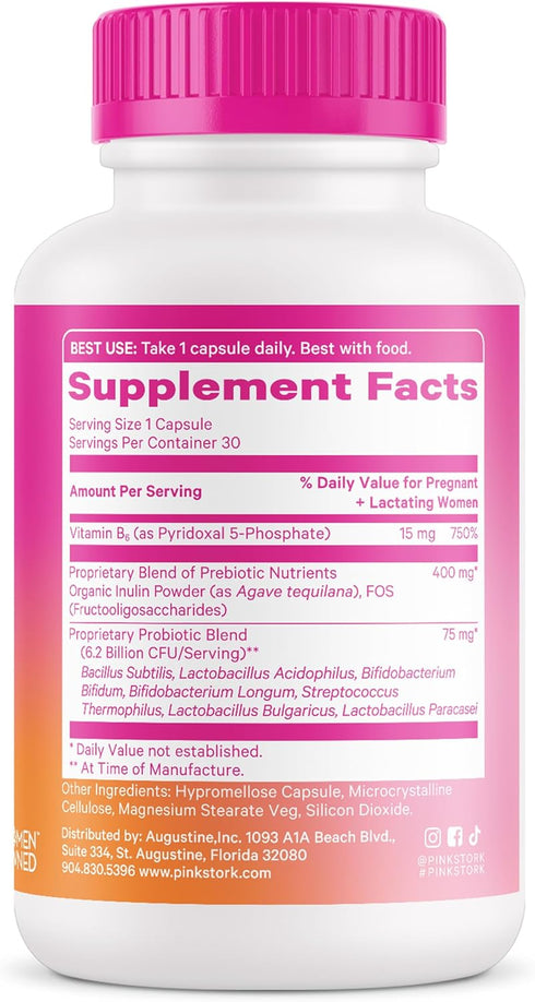 Pink Stork Prenatal Probiotics for Women - 30 Capsules, Morning Sickness, Gut Microbiome, Immune Support