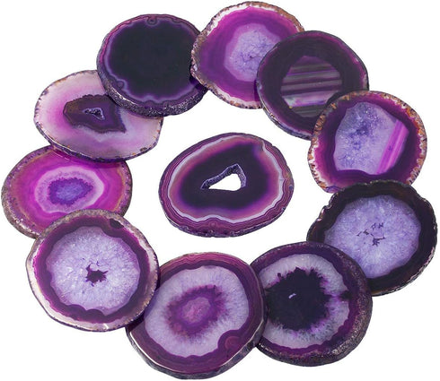 rockcloud 10 Pcs Agate Light Table Slices, Irregular Geode Stones for Home Decoration, Jewelry Making, Round, Purple