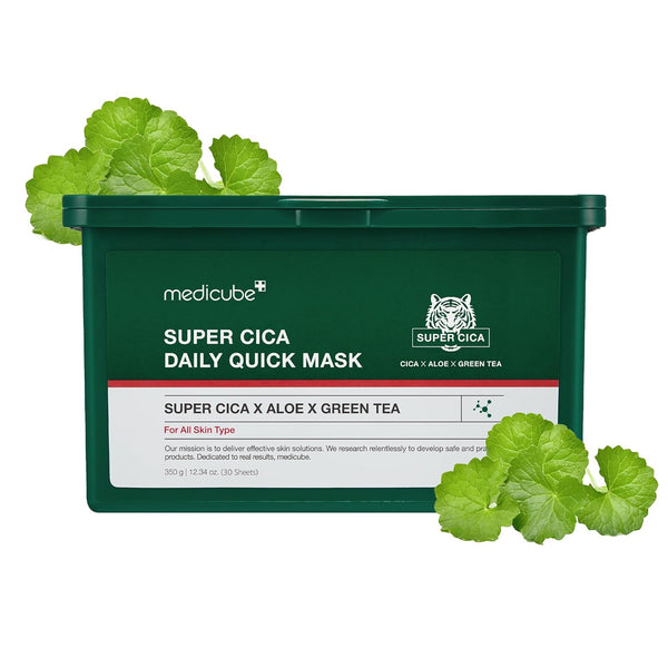 Medicube Super Cica Daily Quick Facial Masks - 30 Sheets - 60-Second Soothing Mask with 88% Cica, Vegan