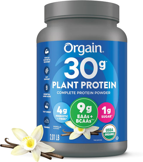 Orgain Organic 30g Vegan Protein Powder, Vanilla, 9g EAAs + BCAAs, 2.01lb (Packaging May Vary)