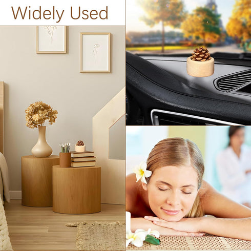 SAMIQU Wooden Essential Oil Diffuser - Beech Wood Aromatherapy Diffuser with Natural Pine Cone, Small Cylinder Passive