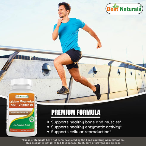 Best Naturals Calcium Magnesium Zinc with Vitamin D3, 300 Tablets, 1000 mg Calcium, 400 mg Magnesium