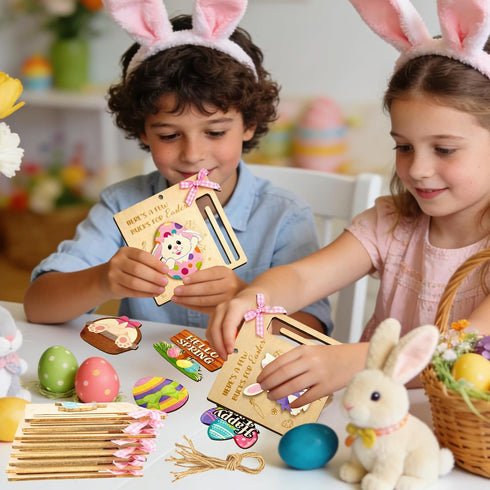 tmlfep 8Pcs Easter Money Holders for Cash Gift, Easter Wooden Money Holders Card Bunnies Ornaments for Holiday Tree