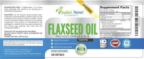 Organic Flaxseed Oil Softgels - 1000mg Premium, Virgin Cold Pressed from Flax Seeds - 100 Count Supplement