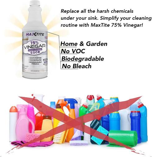 MAXTITE 75% (32 oz) Ultra-Concentrated Vinegar for Home & Garden Cleaning
