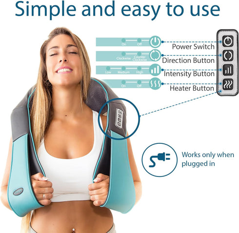 InvoSpa Deep Kneading Neck and Back Massager with Heat - Electric Full Body Relaxation Pillow