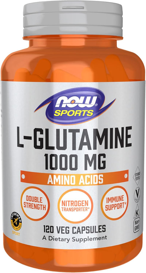 NOW Foods Sports Nutrition L-Glutamine, Double Strength 1,000 mg, Amino Acid, 120 Veg Capsules