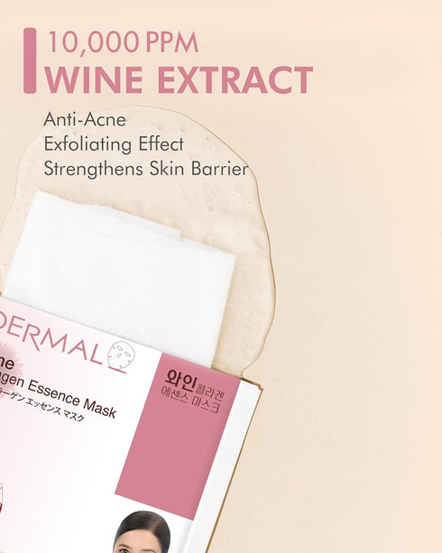 DERMAL Wine Collagen Essence Korean Facial Mask, Pack of 10, Hydrating & Revitalizing Sheet for Tired Skin