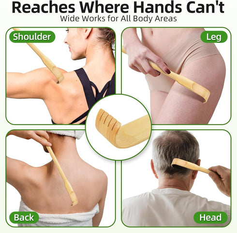 Renook Back Scratcher, Bamboo Wood Massager, 16.5" Long Self-Massager for Instant Relief from Itching, 4-Pack