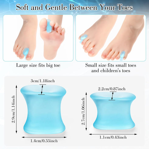 12Pcs Gel Toe Separators, Soft Toe Spacers for Pain Relief, Corrector for Overlapping Toes, White (8L+4S) (Blue)