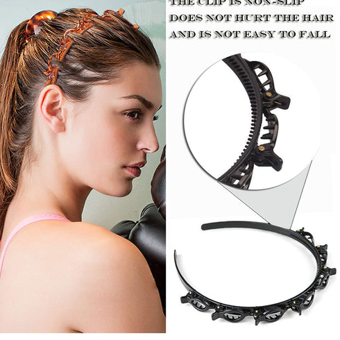 JASSINS 2 Pcs Bangs Hairstyle Hairpin Headband, Professional Weave Clip and Toothed Braid Tool for Women Girls