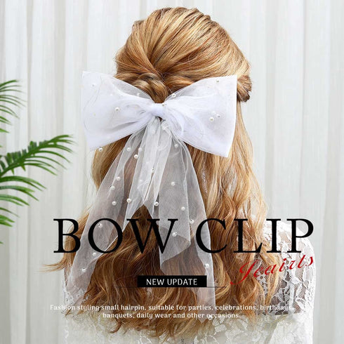 Jeairts Led Veil Bridal Bow Clip, Glowing White Tulle Hair Piece with Clip, Bachelorette Party Accessories for Women