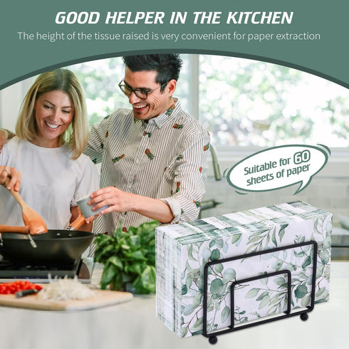 zjdbset 100Pcs Disposable Greenery Hand Towels and Metal Napkin Holder for Bathroom,Decorative Guest Napkins Paper