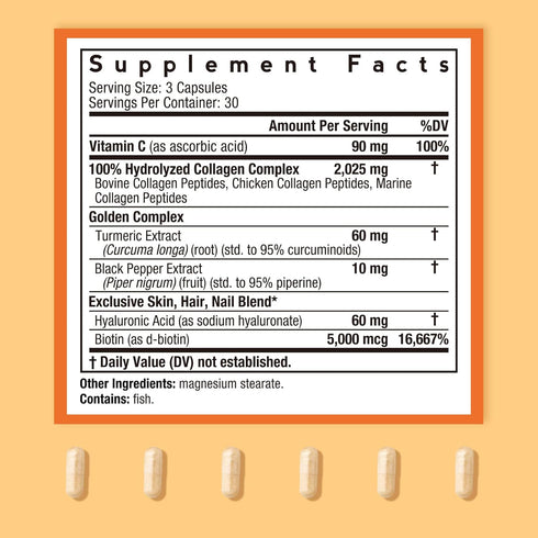 Doctor's Recipes Multi Collagen Peptides with Golden Turmeric - Collagen Supplements for Skin, Hair, Nail, 90 Caps
