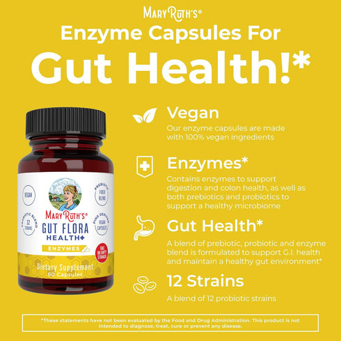 MaryRuth Organics Gut Flora Health+ Enzymes, 60 Capsules for Digestive Support & Healthy Gut Biome
