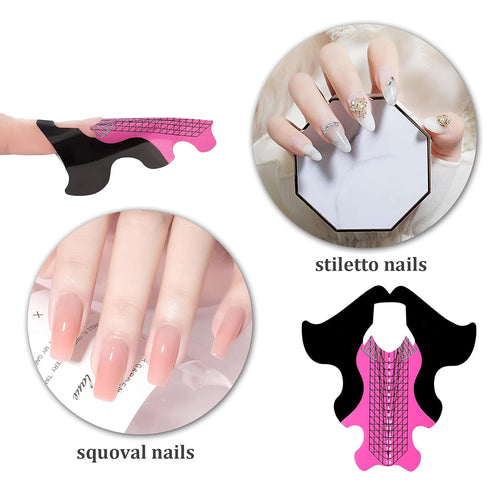 Tvoip 100Pcs Nail Forms Extension Tips Guide for French DIY Tool, Fish Acrylic UV Gel Nail Art Tools (Pink)