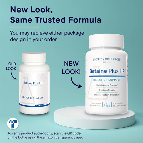 Biotics Research Betaine Plus HP, High Potency Hydrochloric Acid Supplement, 90 Capsules